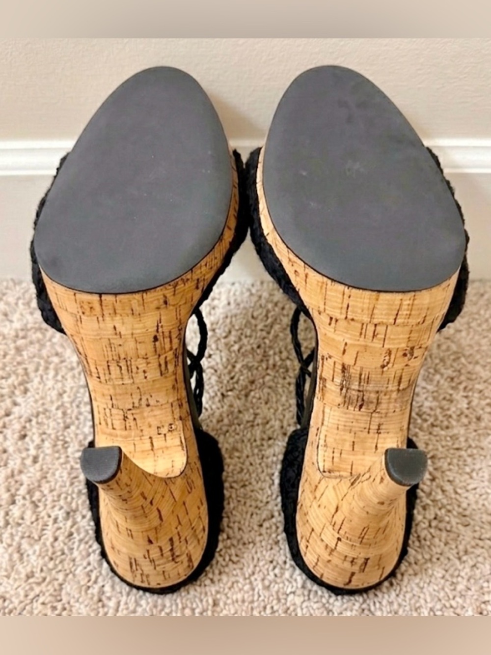 Michael Kors Black Crochet Lace Up Cork Wedges Heels Size 11 - Picture 10 of 11